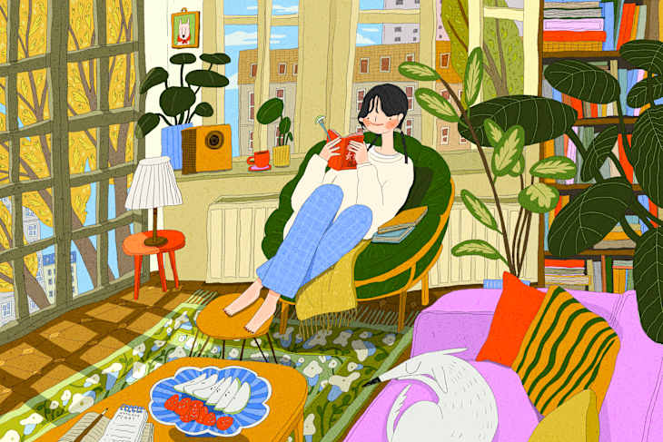 Illustration of woman reading in a chair
