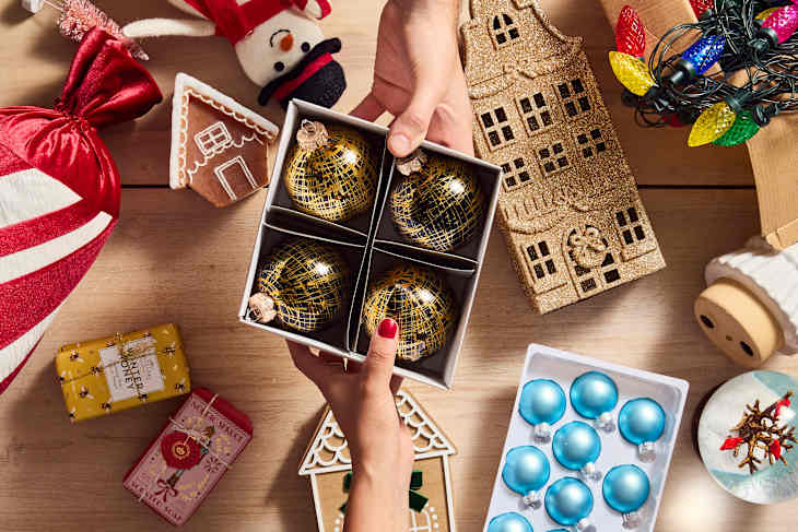 assorted holiday decor items being swapped