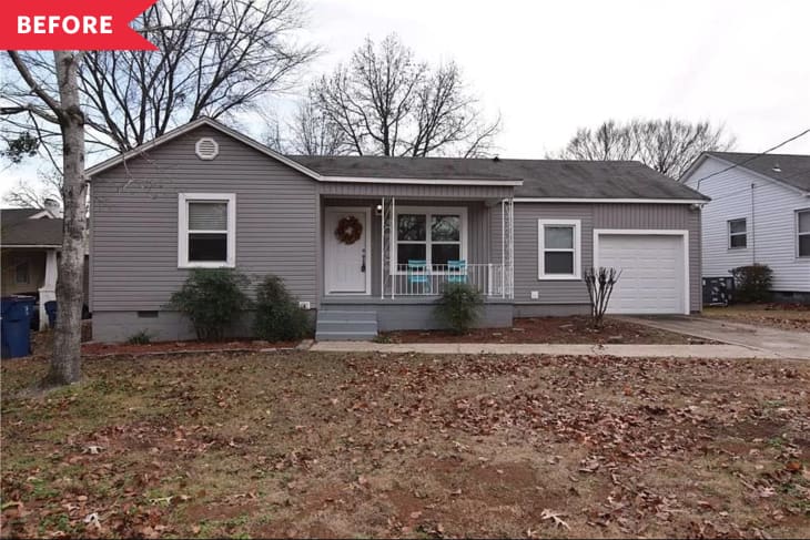 Before: Gray house with white front door