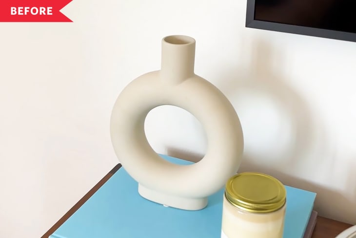 Before: Plain white vase on a vanity table