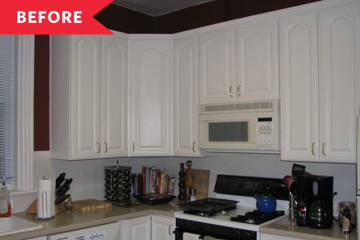 kitchen before renovation white cabinets