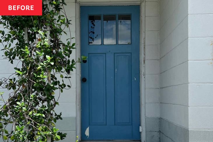 Before: Beat-up blue front door