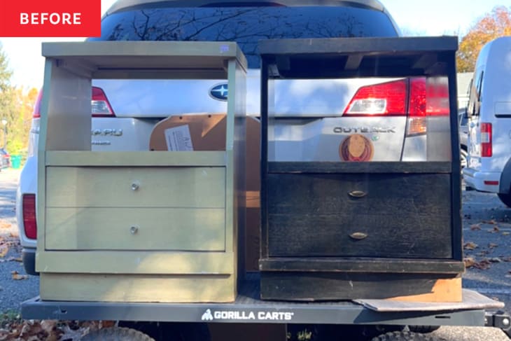 Before: a tan nightstand and a black nightstand