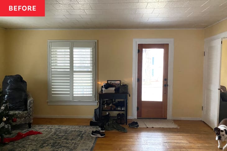 Before: Living room with yellowish beige walls