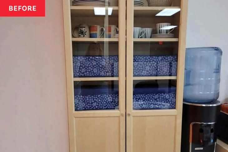 Wooden Billy Ikea bookshelf before renovation.