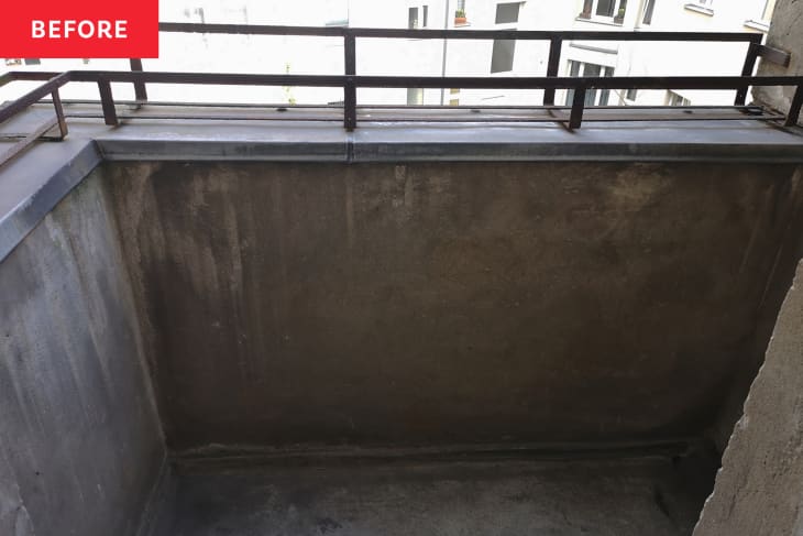 Grey balcony before renovation.