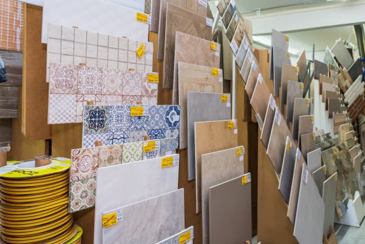 Tile samples in a building supply store