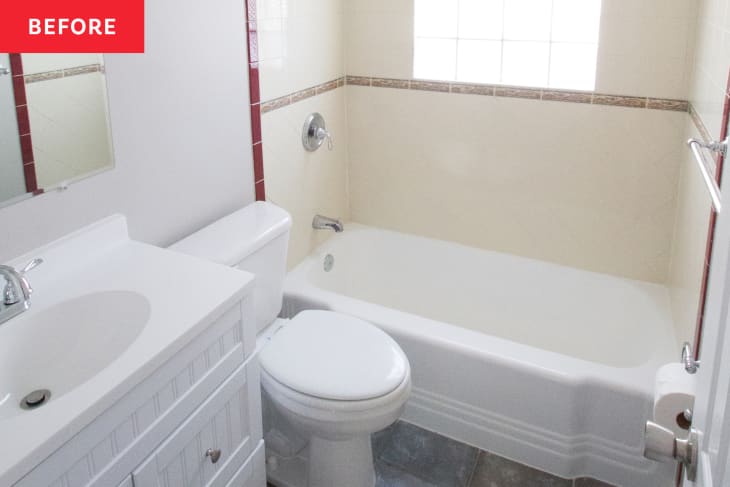 White bathroom before renovations.