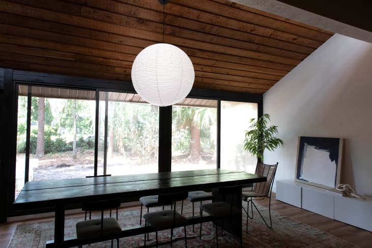 Before: pendant light over a dining table with normal single-socket bulb.