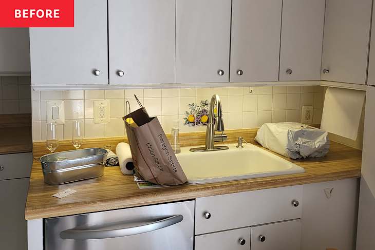 Kitchen sink area before remodel.
