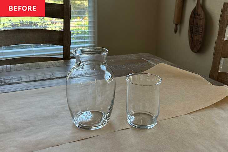 Glass vases on table before painting.