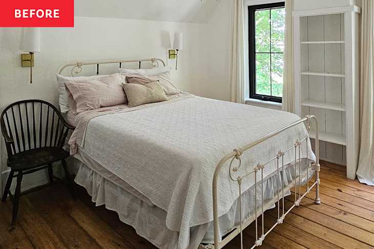 Bedroom before and after redecoration.