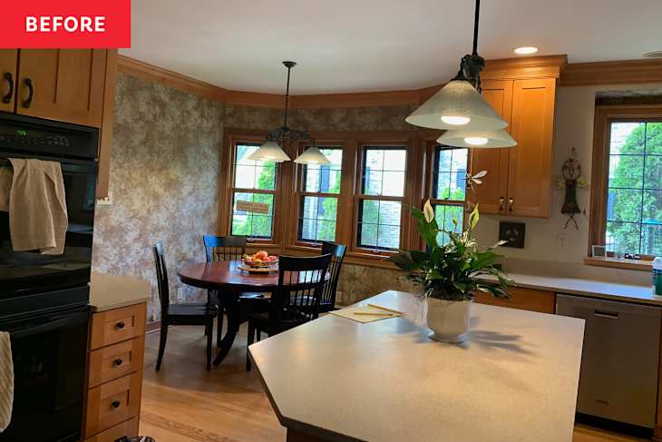 Maple cabinetry and trim in kitchen before renovation.