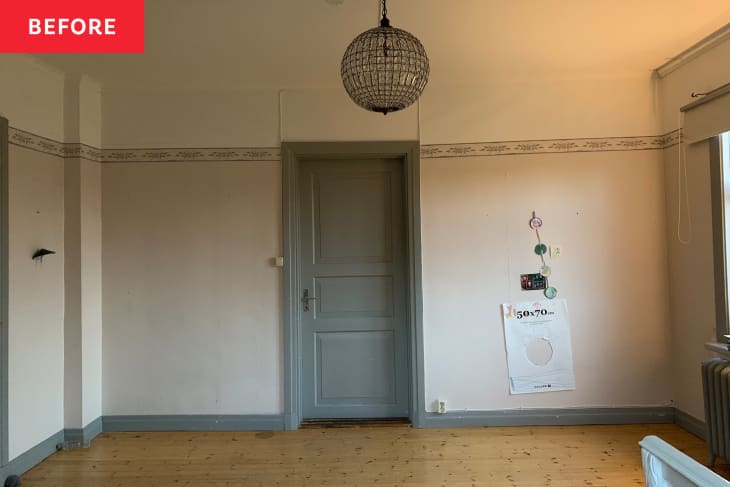 Pink kids room with wood floor