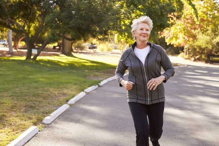 Older woman going for a run