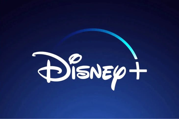 Disney+ logo with a blue gradient arc above the text on a dark blue background.
