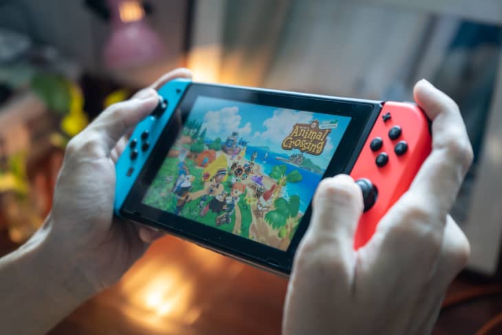 person playing animal crossing on a nintendo switch