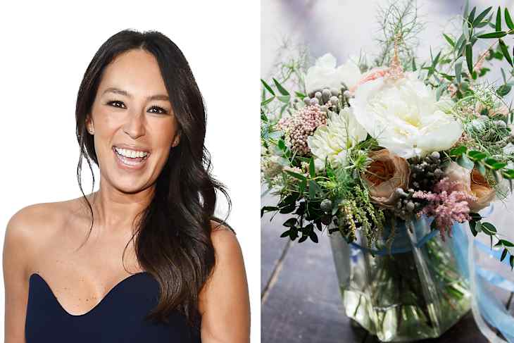 Left to right: Joanna Gaines; bridal bouquet on the terrace