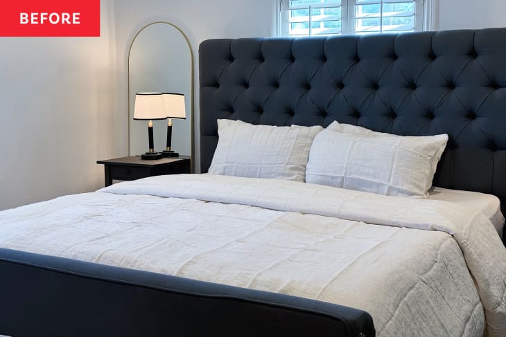 Bed with wrinkled sheets before using vodka spray