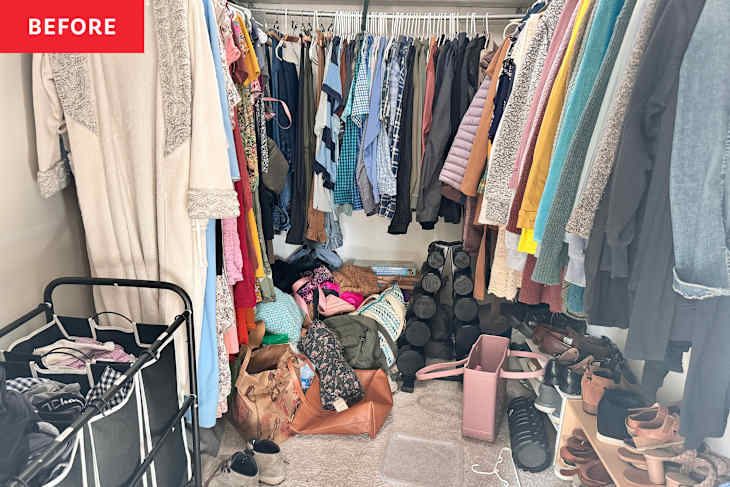 Messy closet before re-organizing.