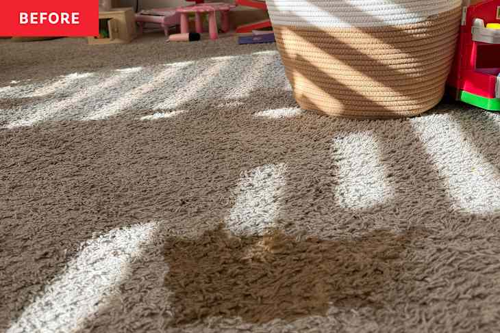 Stain on floor in kids room before cleaning.