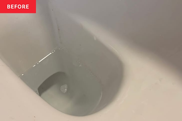 Toilet bowl before cleaning.