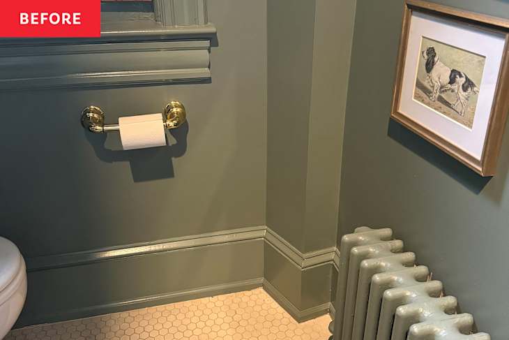 Corner of bathroom before adding nightstand.