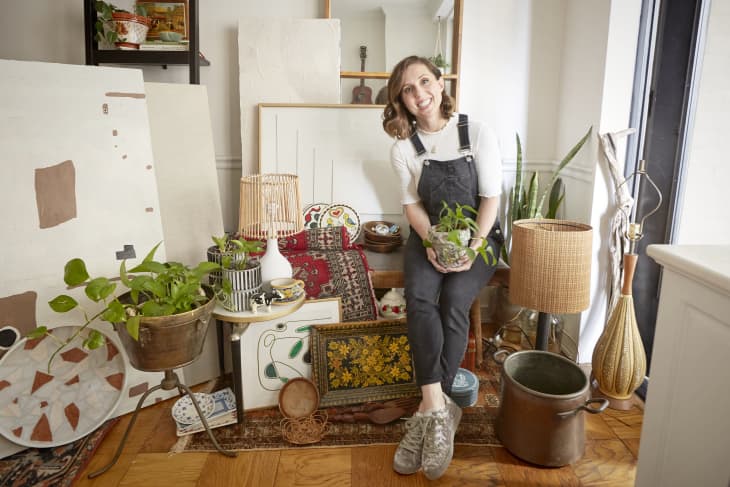 Bronwyn Tarboton at home with an assortment of her found items that she's about to refurbish or has already refurbished