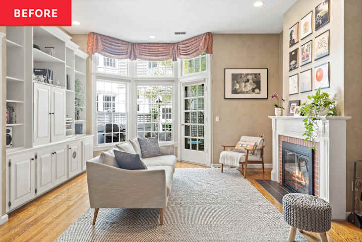 Sofa in living room before renovation.