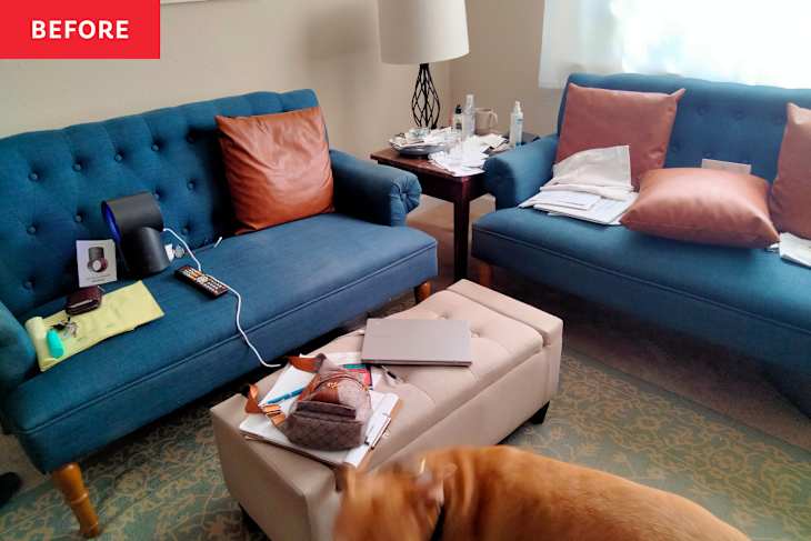 Beige living room before staging