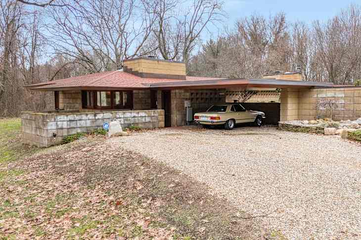 Exterior of Frank Lloyd Wright designed home.