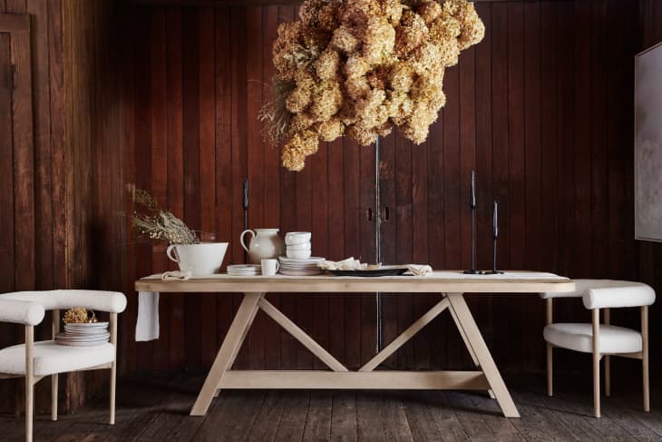 Leanne Ford x Crate & Barrel Fall 2021 collection featuring a new farmhouse table, pictured here