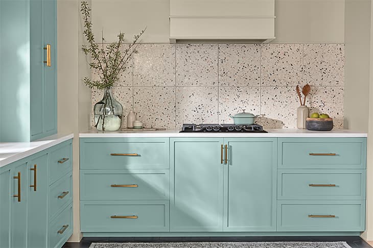 Kitchen painted in Renew Blue, Valspar's color of the year.