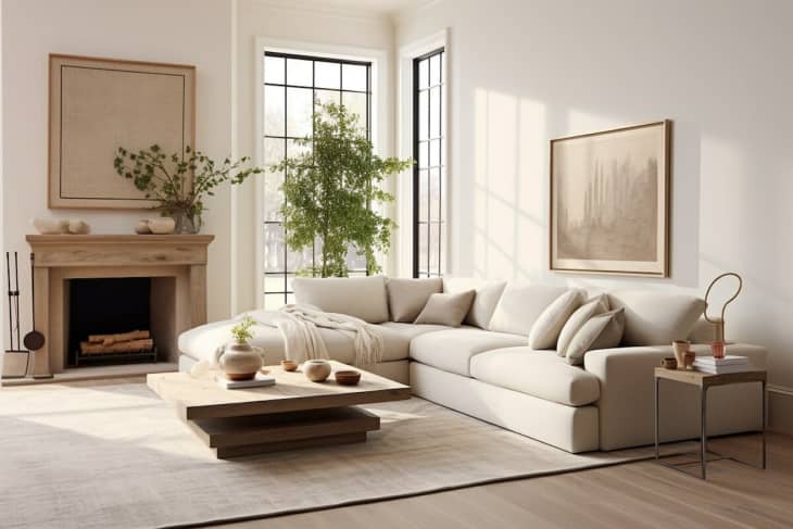 AI-generated room photo: pale neutral toned living room
