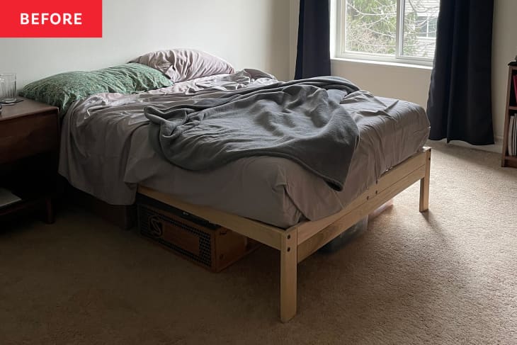 Ikea bed before pole wrap bed skirt.