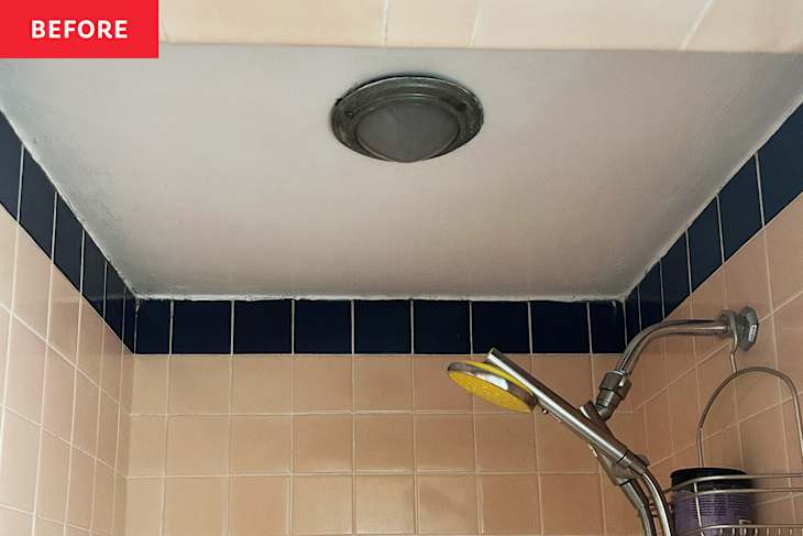White ceiling in shower before painting.