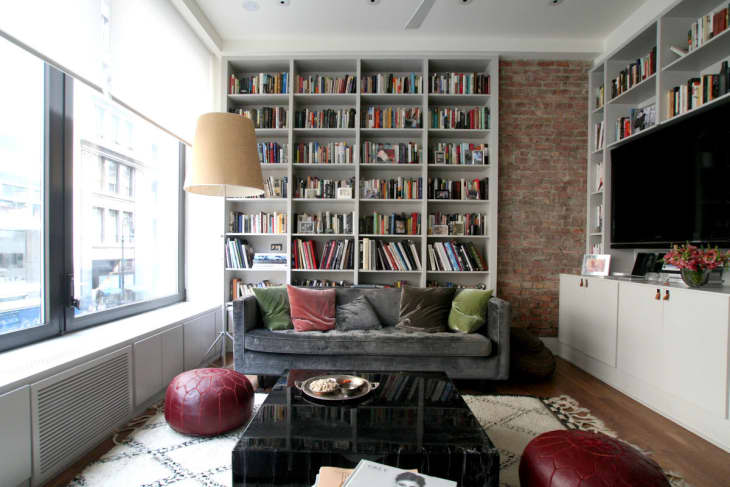 Billy bookcase outlet behind sofa