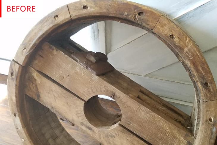 Antique wagon shop wheel table
