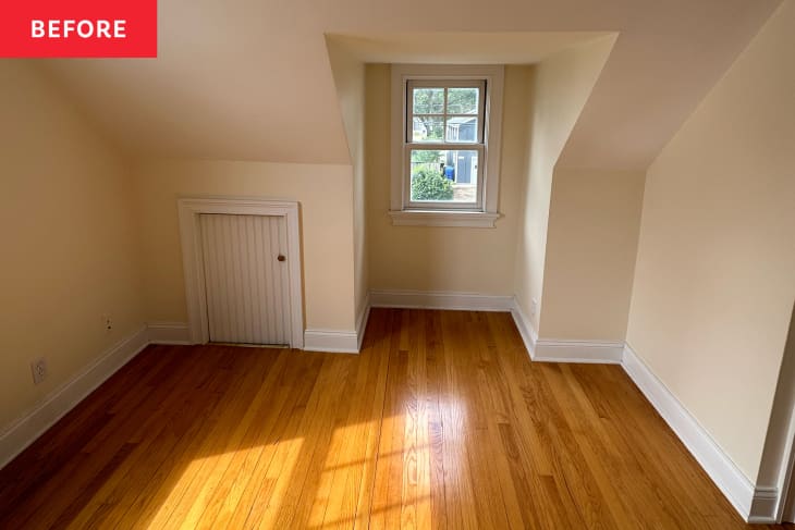 Window nook in baby room before renovation.