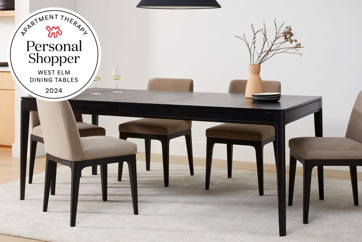 Product photo of West Elm Parker Expandable Dining Table with seal in upper left that reads "Apartment Therapy Personal Shopper West Elm Dining Tables 2024"