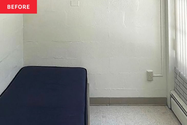 empty white plain dorm room before decorating