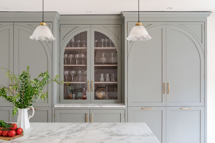 Curved cabinets in kitchen.