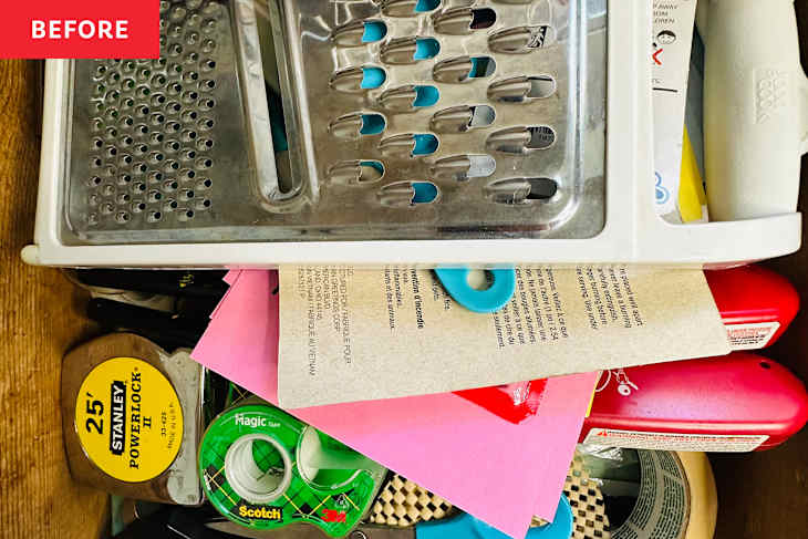 Items in drawer before reorganizing.