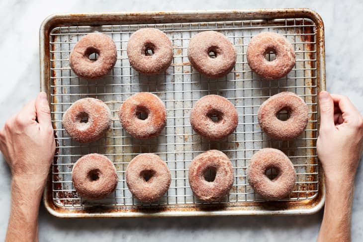 Apple cider donuts on wire rack