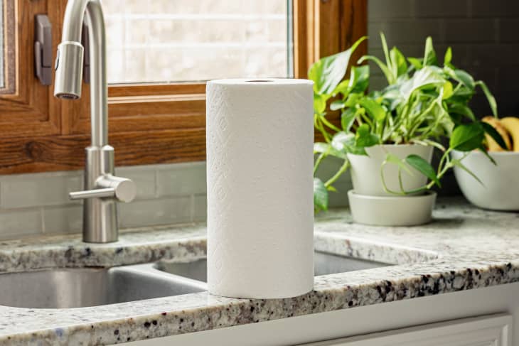 Paper Towel Storage Tension Rod Hack The Kitchn