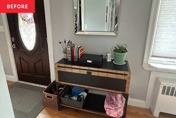 Items on console in entryway.