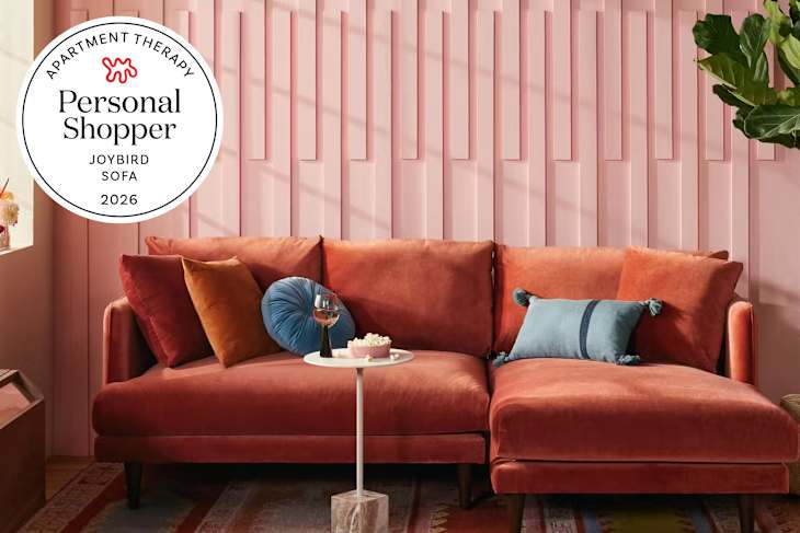 Lewis Apartment Sectional by Joybird in living room with Personal Shopper seal in corner.