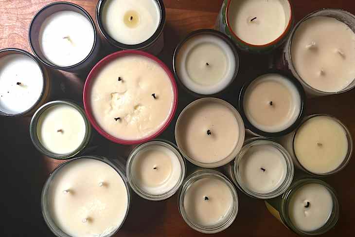 Overhead view of spring candles tested by editor
