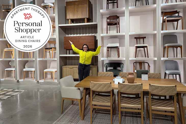Shopper surrounded by dining chairs at Article.