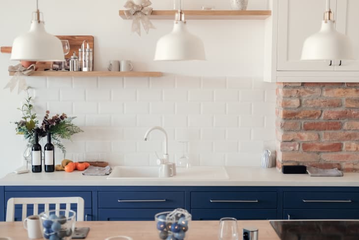 Beautiful Modern blue and white kitchen interior design house architecture.